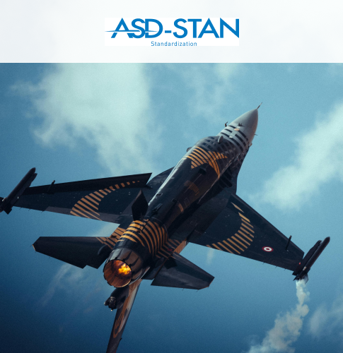 AST STAN cover Cover picture of AST STAN, depicting a fighter plane in the sky. Up top is ASD STAN logo on a white rectangle